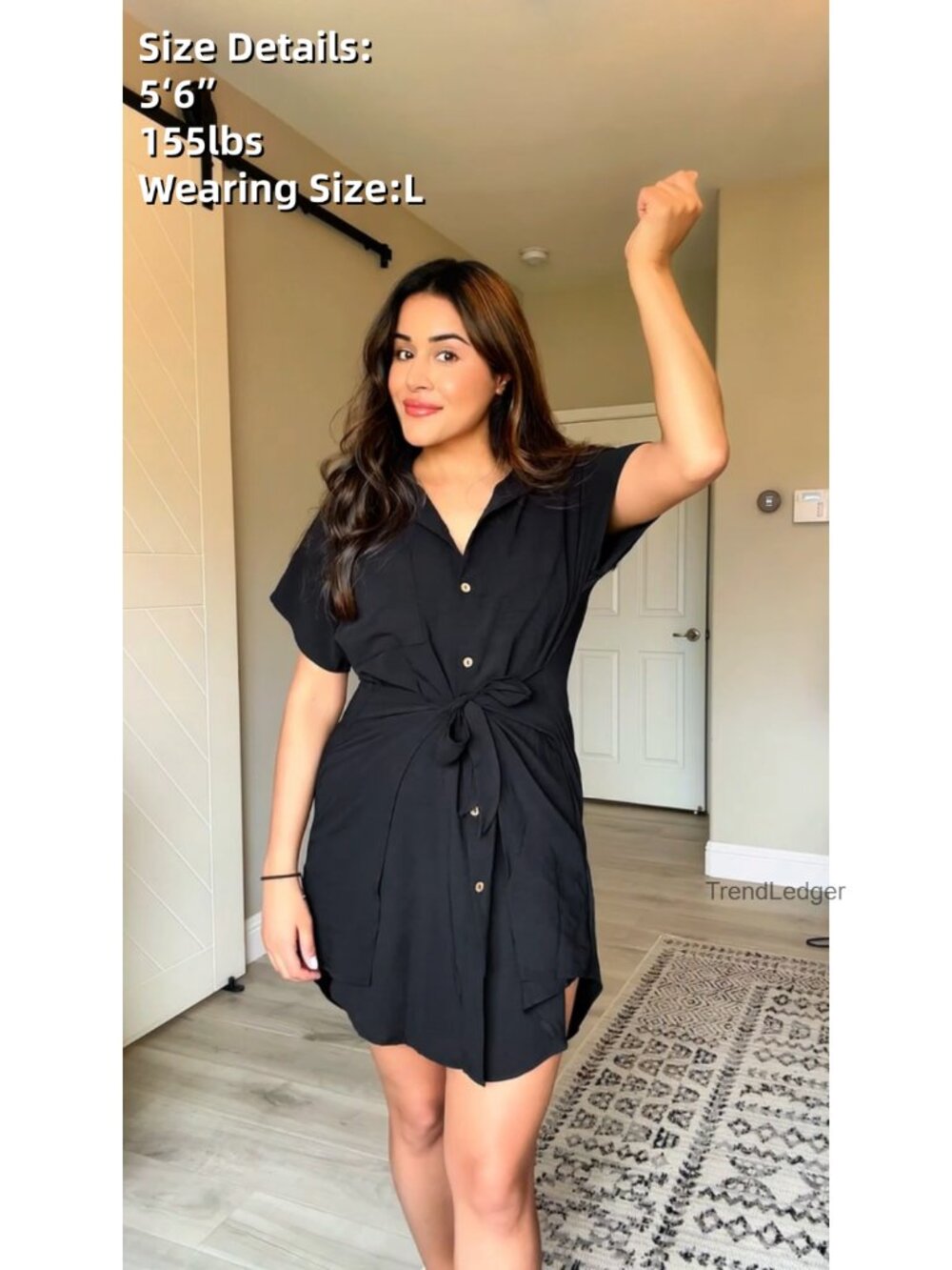 Short Sleeve Button Down Tie Beach Shirt Cover Up Dress - Picture 6 of 6